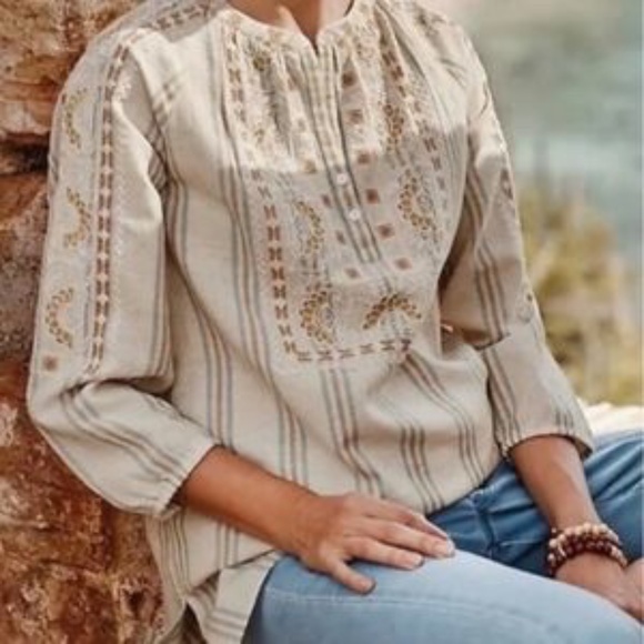 J. Jill Tops - J. Jill Pure Jill Striped Embroidered Tunic - Neutral Colors - Size 2X